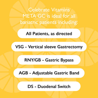 Picture of Celebrate Vitamins Meta GC information tile showing appropriate for all patients as directed