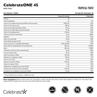 CelebrateONE 45 Günde Bir Kez Bariatrik Multivitamin ile Demir, Çiğnenebilir