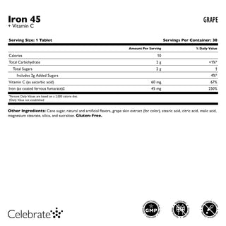 Iron 45 mg + Vitamin C, Chewable Tablets, Grape