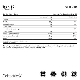 Eisen 60 mg + Vitamin C Weichkautabletten, gedreht Zitrusfrüchte